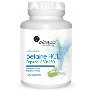 Betaine HCL, Pepsyna 650/150 mg x 100 kapsułek - Aliness